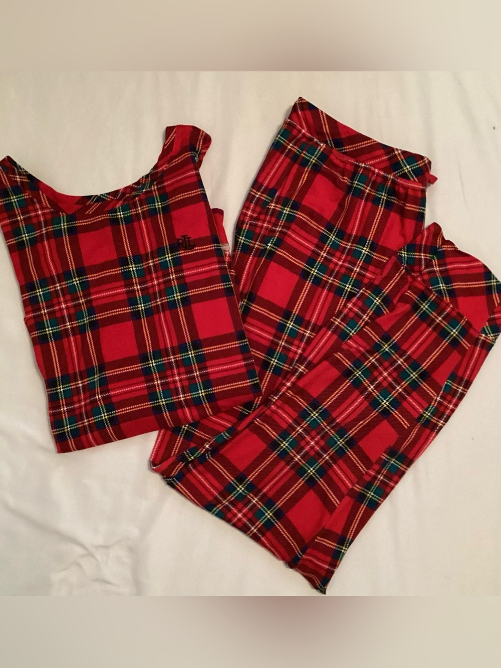 Ralph Lauren Ladies Red Tartan Plaid Top Pants Sleep Lounge PJ Set Size M